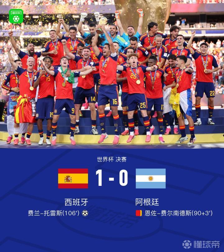 实况足球丨西班牙1-0阿根廷夺队史第二冠，费兰绝杀恩佐染红